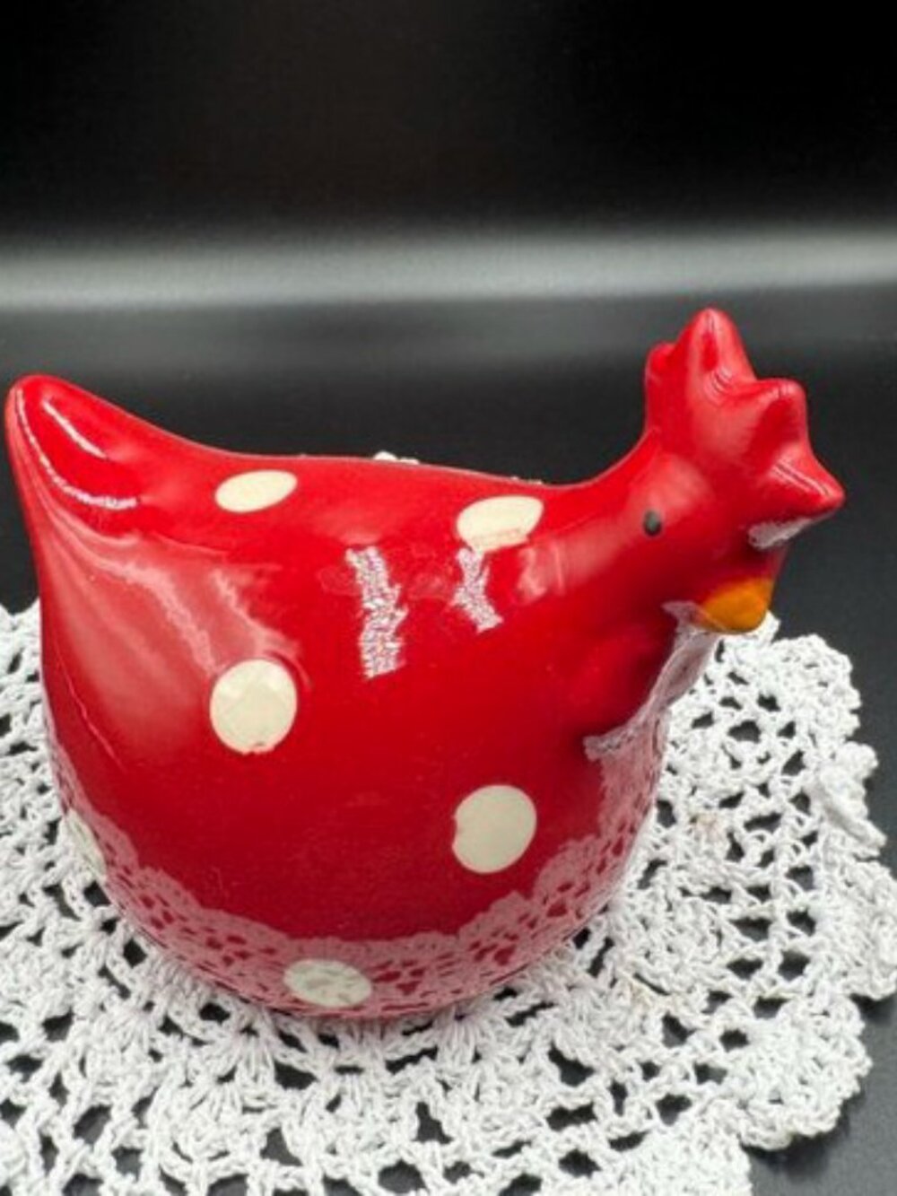 La Dolce Vita Red Polka Dot Ceramic Hen Chicken Farmhouse Decor